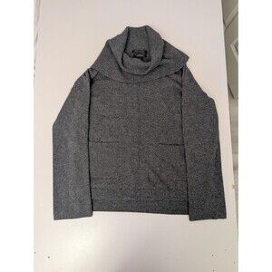 TAHARI Pure Luxe 100% Cashmere Cowl Neck Sweater Gray Womens M Pockets Ribbed